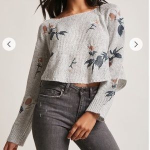 Cropped Woven Heart Embroidered Sweater